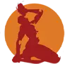 Silhouette of a person lifting weights against an orange background